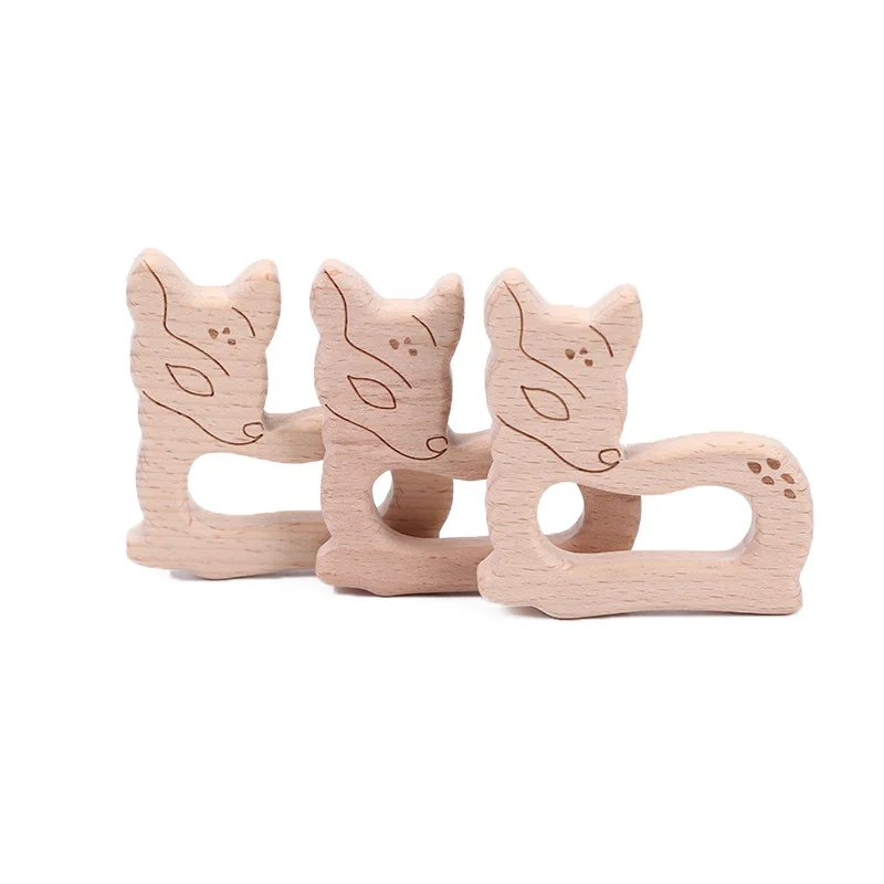 

Laser polishing of beech sika deer baby teether wooden animal sensory toys pack