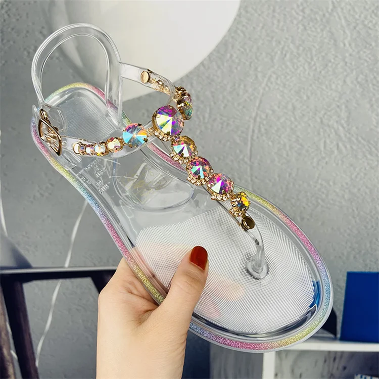 

Drop Shipping Jelly Fashion Sandals Pvc Women Flat Transparent Casual Beach Transparent Crystal Sandals