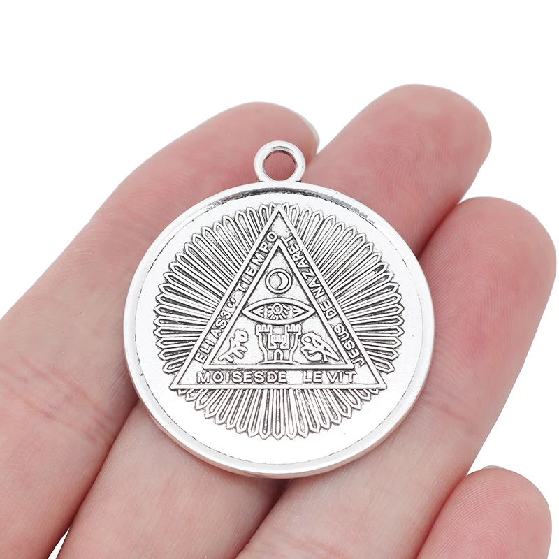 

Large All Seeing Eye Tetragrammaton Pentagram Pentacle Round Charms Pendants for Necklace Jewelry Making 35mm, Antique silver