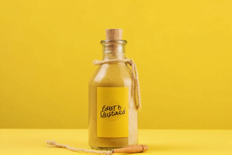 Three different mustard types in glass jars showing yellow mustard, Dijon mustard, and whole grain mustard for nutritional comparison