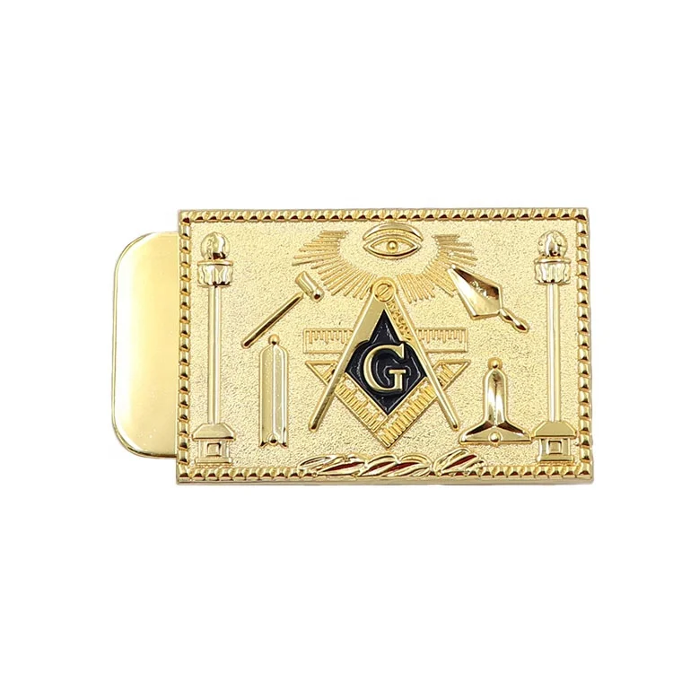 

Wholesale Masonic design fashion money clip 3D gold metal soft enamel belt clamp MOQ 1pc, Pantone color