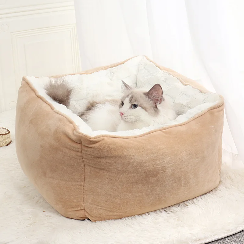 

New product Printed plush pet sofa removable washable autumn winter plus velvet cat deep sleep dog bed