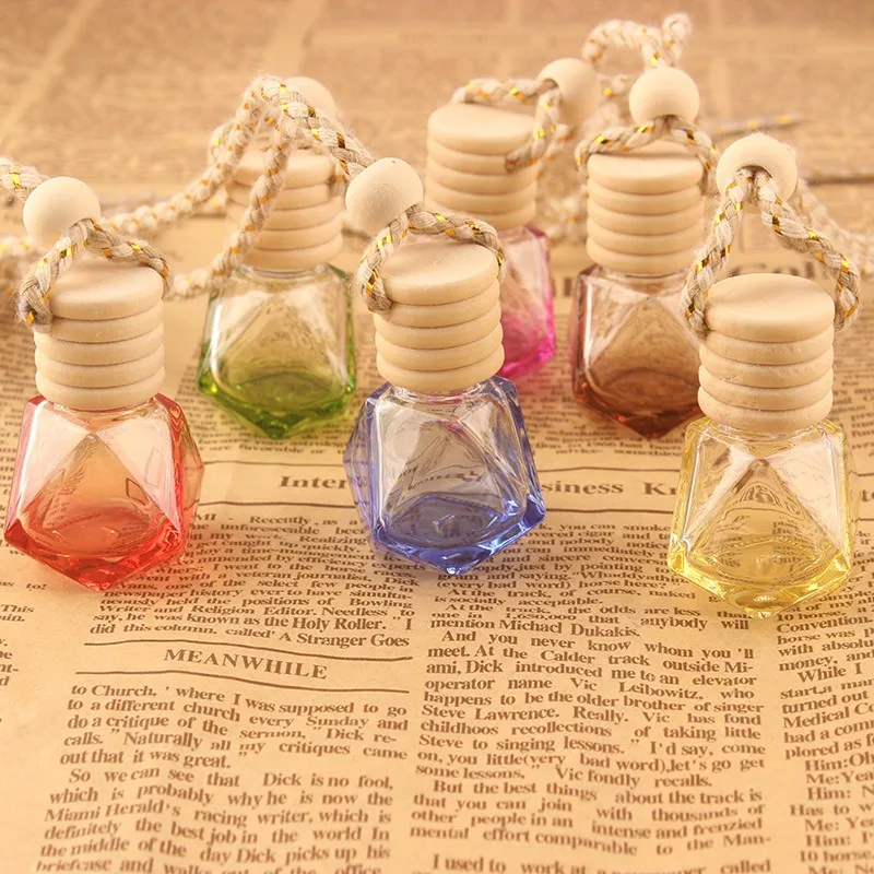 Air Freshener 8ML Empty Bottle Transparent Car Fragrance Rhombus Perfume Bottle With Hanging Wooden Cap