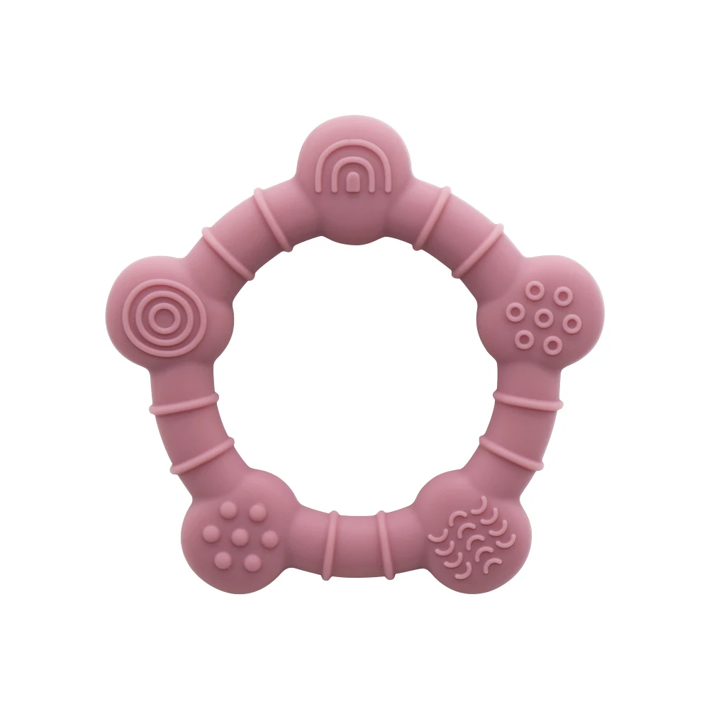 

BPA Free Food Grade Silicone Teethers Portable Bunny Ears Shaped Baby Rattle Mushroom Teether