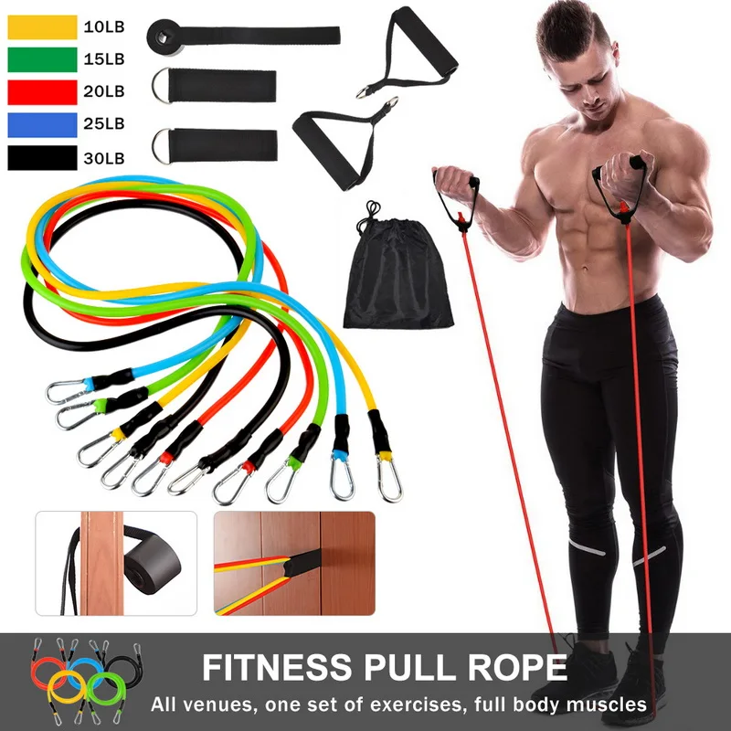 XN8 11pcs Resistance Bands With Handles Door Anchor Set Home Gym Yoga Fitness UK 