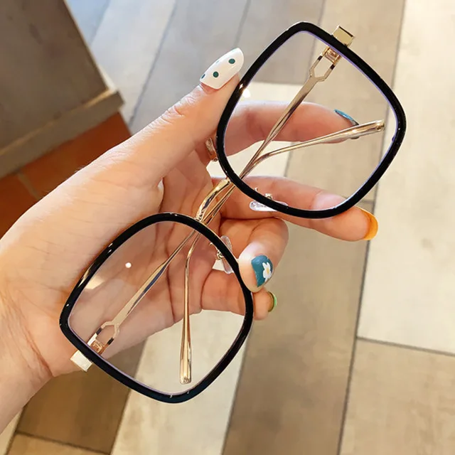 

oversized alloy square clear glasses for women vintage green orange big eyeglasses female transparent elegant shades black gray