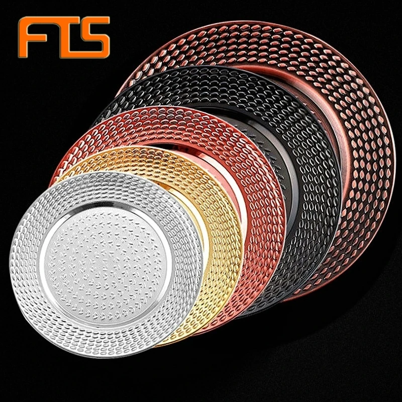 

FTS Serving Trays Food Metal Stainless Steel Gold Round Luxury Custom Silver Wholesale Catering Mirror Tray