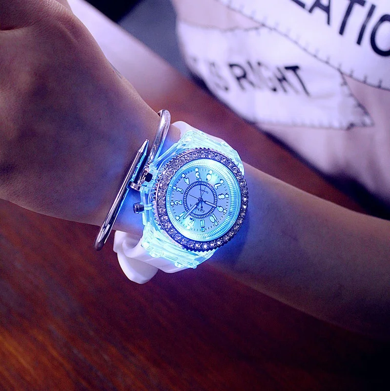 Geneva Led Flash Luminous Watch for Women Personality Students Lovers Men Watches Light Quartz Bayan Kol Saati WristWatch