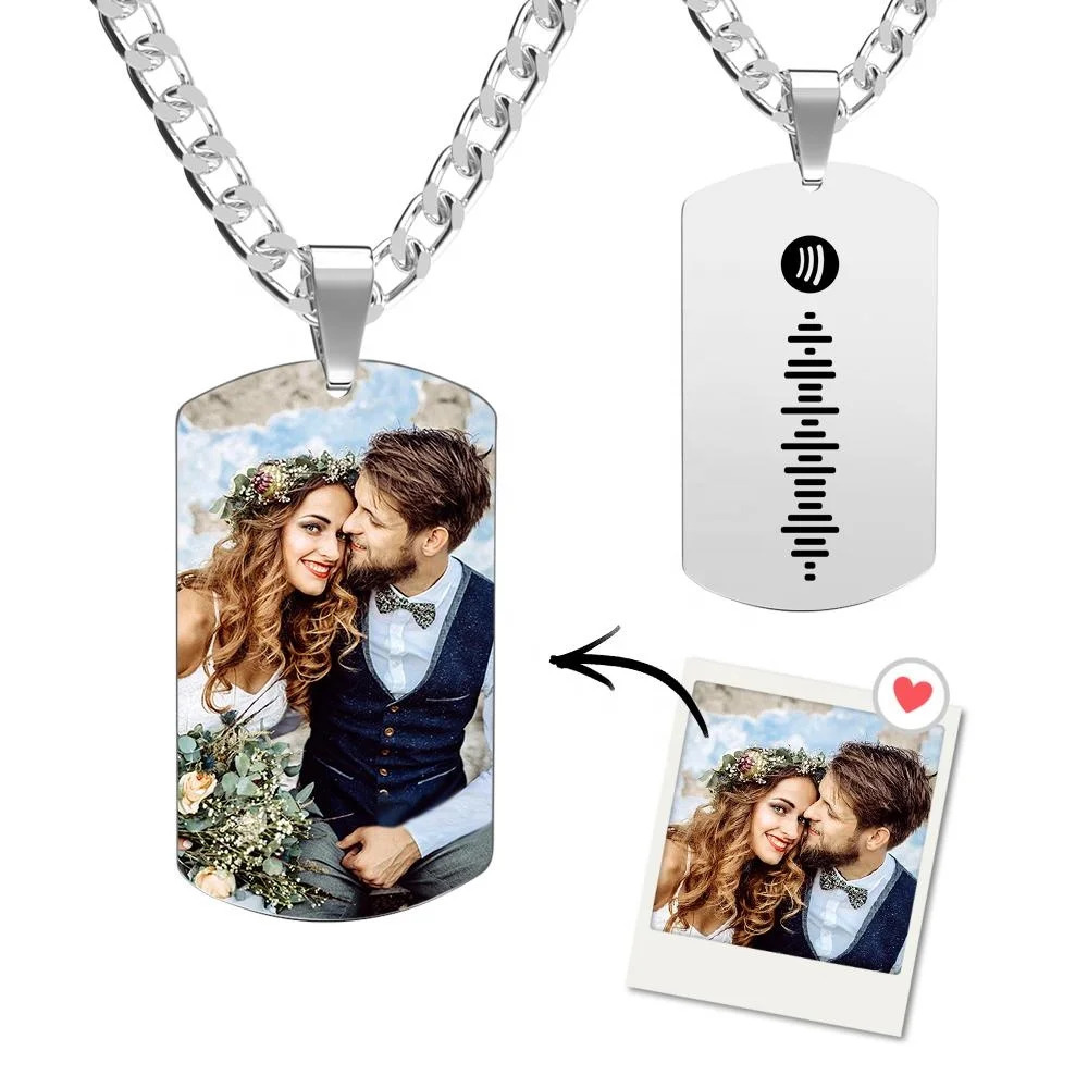 

Custom Photo Tags Engraved Pendant Stainless Steel Mens Personalised Spotify Military Dog Tags Necklace