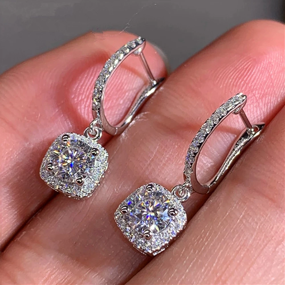 

New Trendy Square Shape Drop Earrings Brilliant Bridal Engagement Wedding Jewelry Elegant Female Dangle Earring Fine Gift