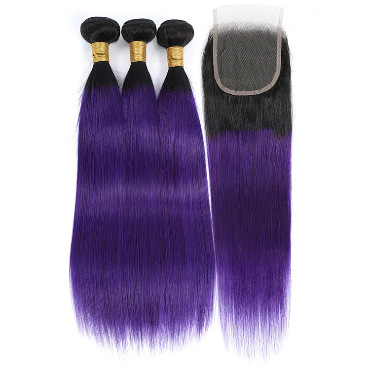 

XCCOCO Ombre Hair Bundles 10A Quality Hair 1b/Purple# Human Cuticle Aligned Virgin Brazilian Human Hair Bundles