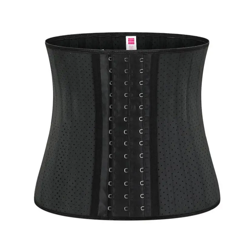

Hot sale rubber waist shaper belt with hole breathable waist belt 30cm height 25 steel bone strong latex waist trainer, Black and skin