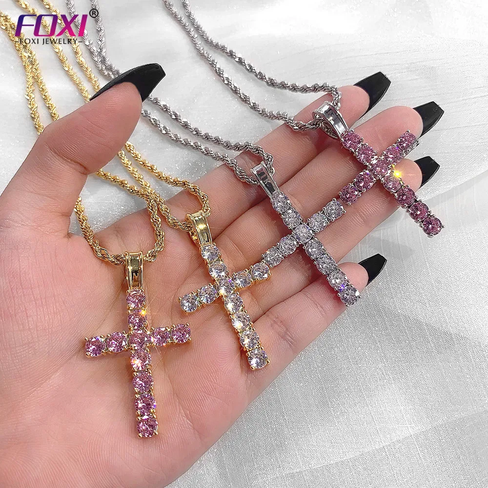

Hip Hop cross Pendant brass Setting CZ stones Necklace Jewelry for men and women