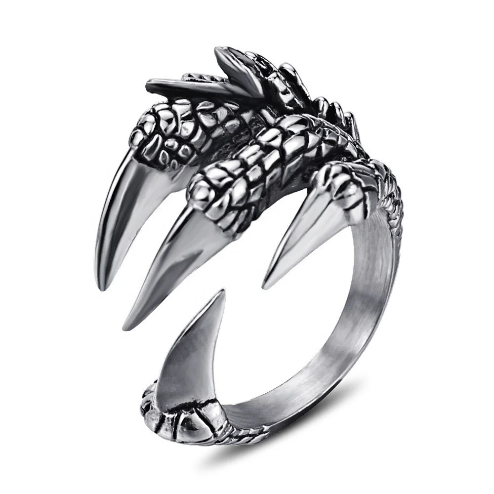 

Punk Style Titanium Steel Ring Retro Personality Biker Ring Animal Open Eagle Dragon Claw Sharp Ring for Men, As picture shows