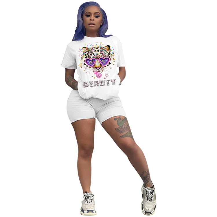 

Summer new women animal print fashion T-shirt casual two-piece set