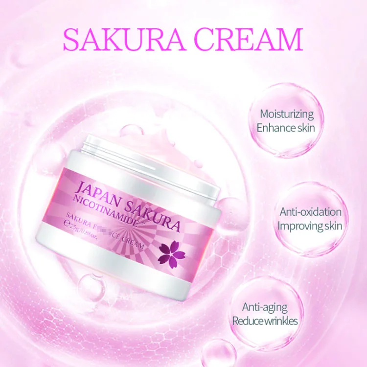 

Private Label Cherry Blossoms Moisturizing Facial Cream Whitening Anti Aging Face Skin Care lotion, White