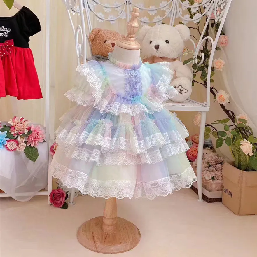 

girls dresses spanish vintage summer rainbow lace ruffles ball gown lolita wholesale children's clothes boutiques