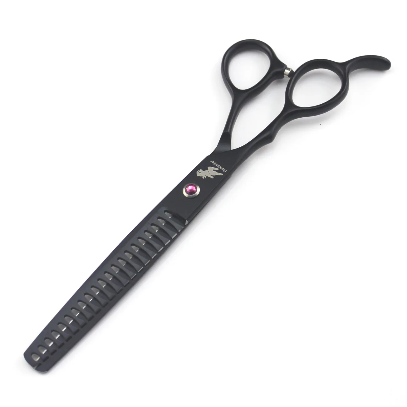 

High grade 7.0 inch black left hand pet fish bone teeth pet hair trimming thin scissors