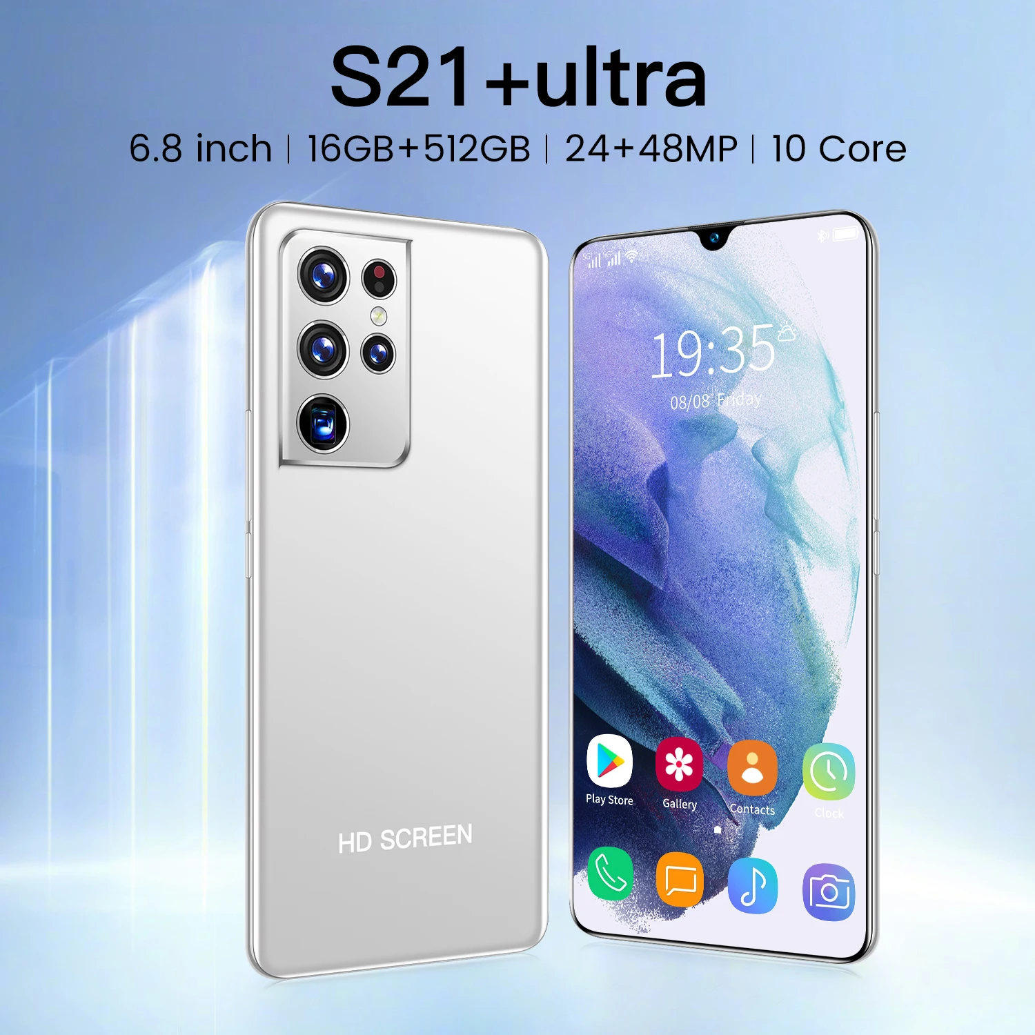 

2021 S21+ U large screen 6.8inch smart phone 10 core hot selling new design wholesale price mobile phone