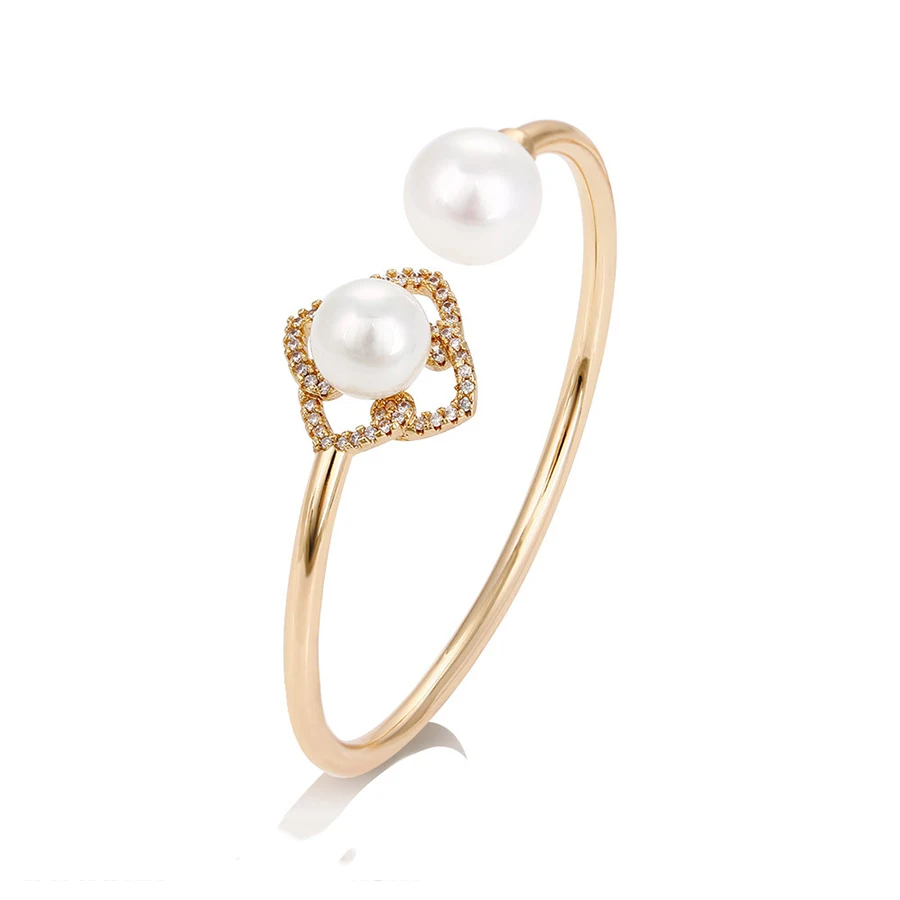 

51734 Xuping Fashion High Quality Zircon Gold plated Red Plastic Pearl Women's bangles