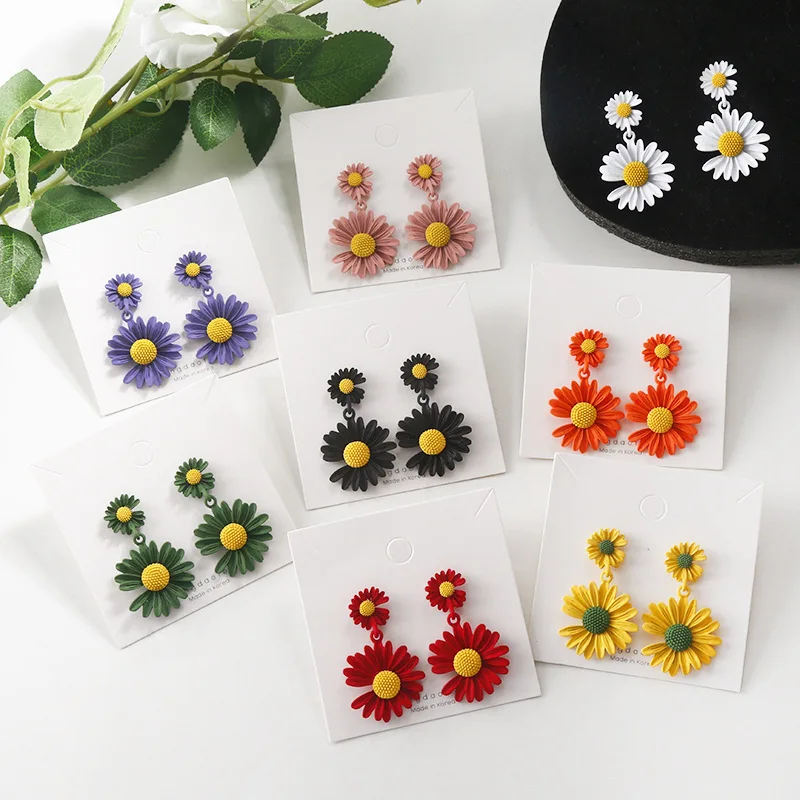 

Fashion Alloy Dangle Drop Earrings Girls Colorful Daisy Flower Earrings