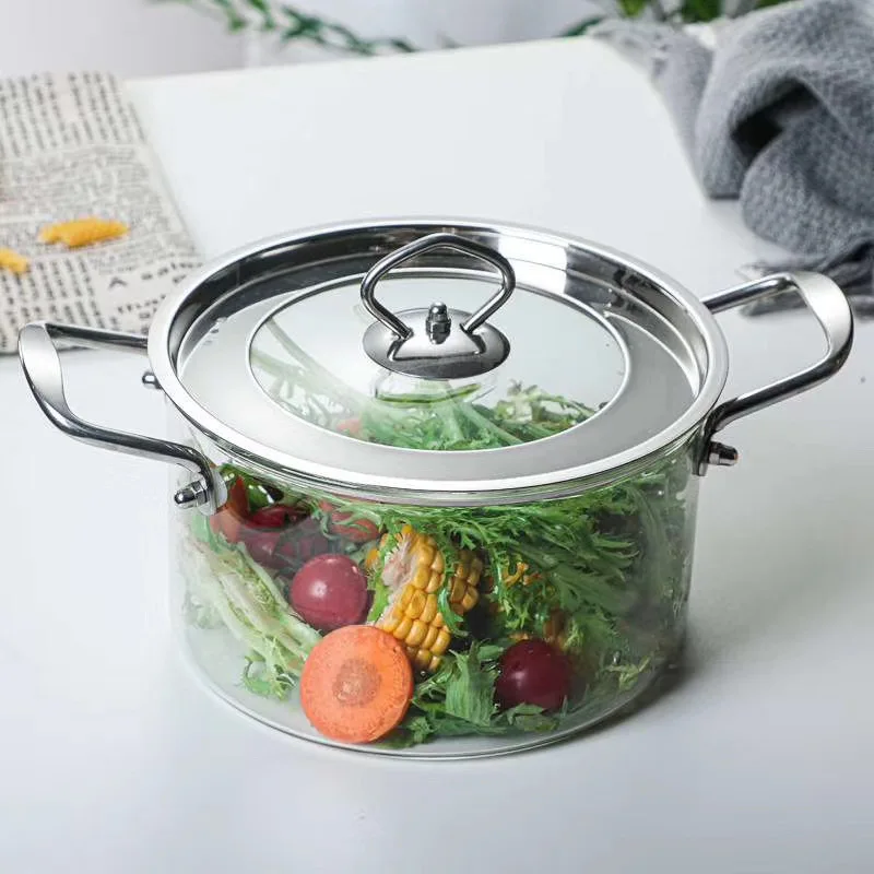 

high borosilicate glass transparent instant multifunction cook pot for stove, Clear glass