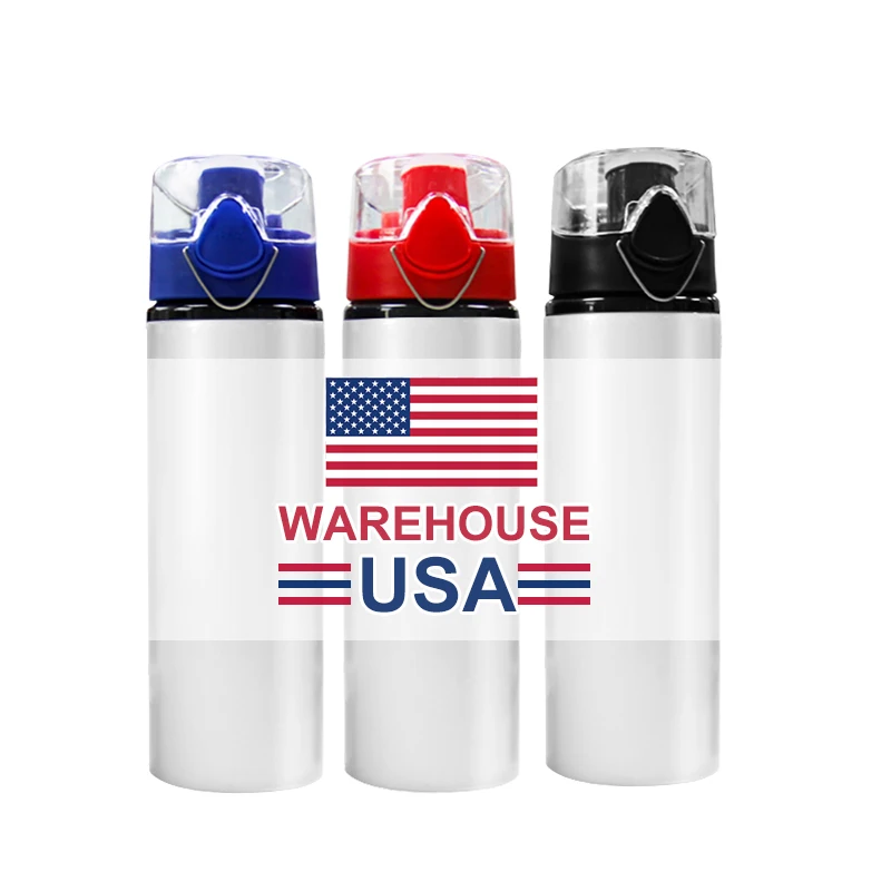 

USA Warehouse Stocked Sublimation Usage 750ml Sublimation Aluminum Bottles Custom Logo Sport Drinking Bottle Blanks with Pop Lid
