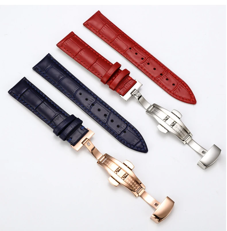 

High Quality Genuine Leather Watchband Butterfly Stainless Steel Buckle 12-22mm Watch Band Strap top layer leather watch strap, Optional