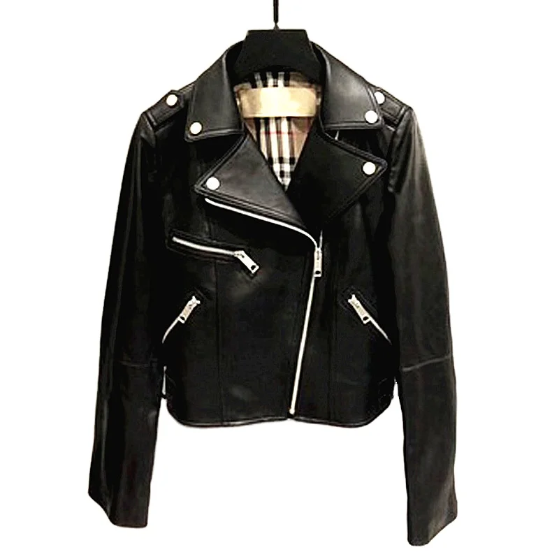 

2019 spring boutique clothes women genuine sheepskin leather jacket biker autumn women's coat motorcycle jacket leather, As photo or customized