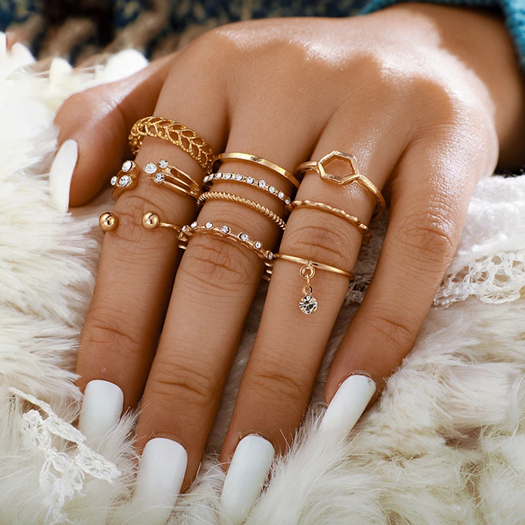 

Fashion Clear Crystal Stone Jewelry Rings Gold Hoop Opening Rings for Women