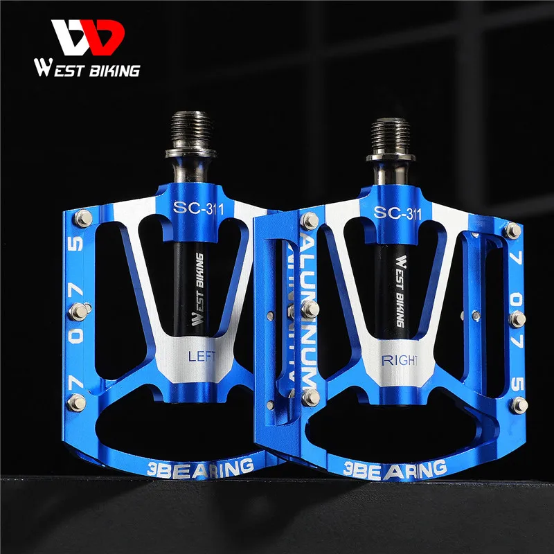 

West Biking Aluminum Alloy Ultralight Bike Pedal Professional MTB Cycling Bearings Pedals Hand Bicycle Pedals, Red , blue, black, silver