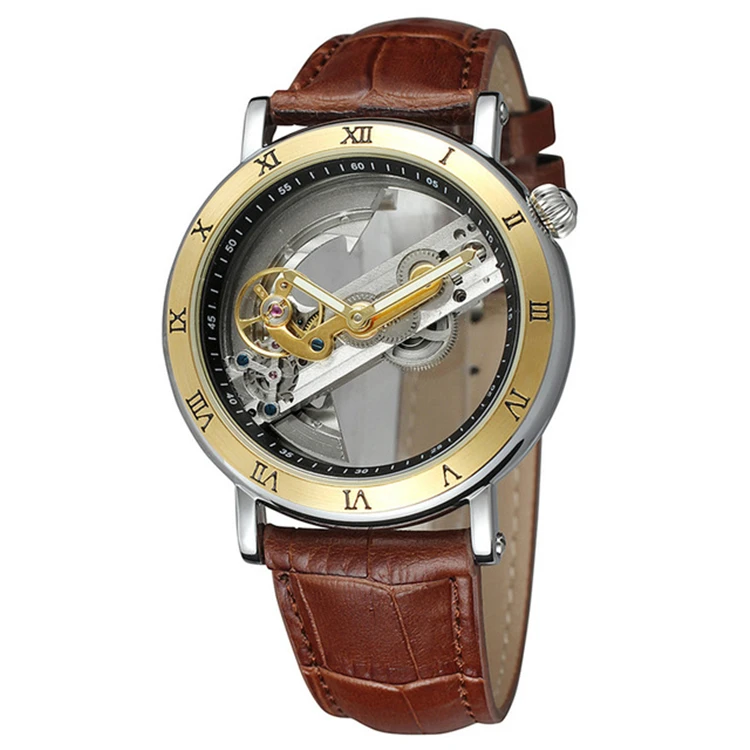 

Forsining 498 L Minimalism Design Leather Transparent Skeleton Men Watches Luxury Steampunk Mechanical Automatic Wristwatch