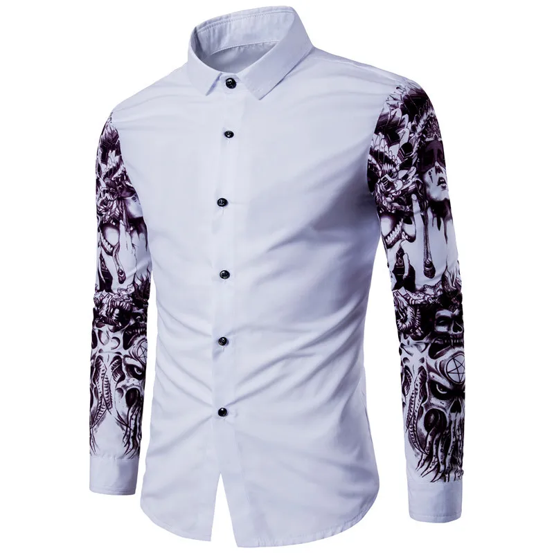 

Korean style slim fit digital printed long sleeve casual shirt for men, White,can make any other color