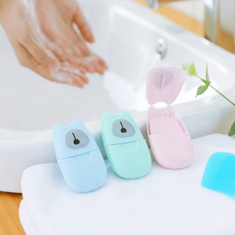 

50pcs/lot Portable Washing Hand Wipes Bath Travel Scented Slice Sheets Foaming Box Paper Soap, As photo