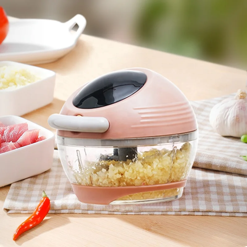 

Kitchen Small Manual Veggie Fruit Onion Meat Chopper Vegetable Hand Pull Chopper, Pink