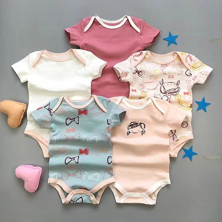 

New Multicolor 5 pcs cotton infant bodysuit short sleeve Unisex newborn baby jumpsuit romper