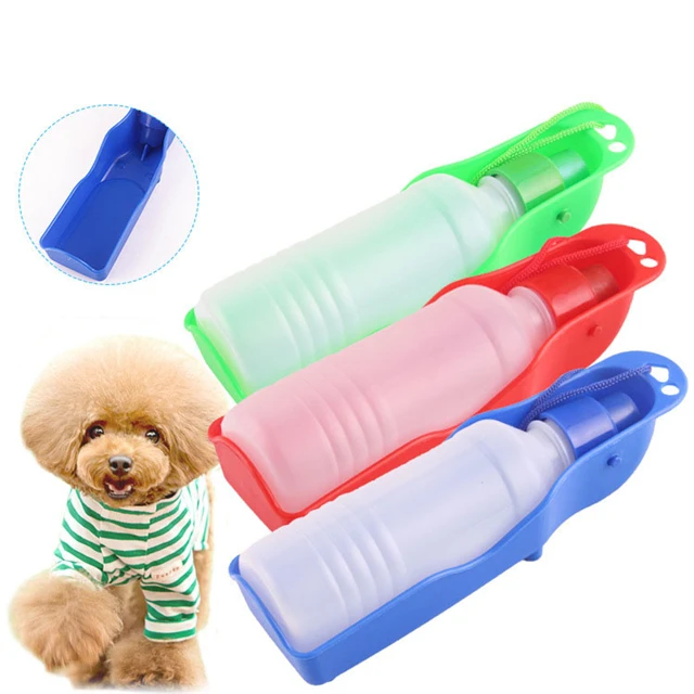 

Portable Dog Water Feeder Bowl 250ml Folding Drinker Cat Puppy Outdoor Drinking Travel Pet Pink Bottle, As picture