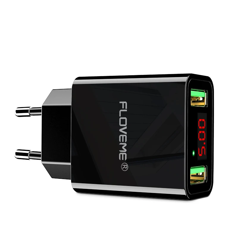 

Free Shipping 1 Sample OK Dual Ports LED Display Wall USB Charger FLOVEME EU Plug Smart Mobile Phone Travel Charger Adapter