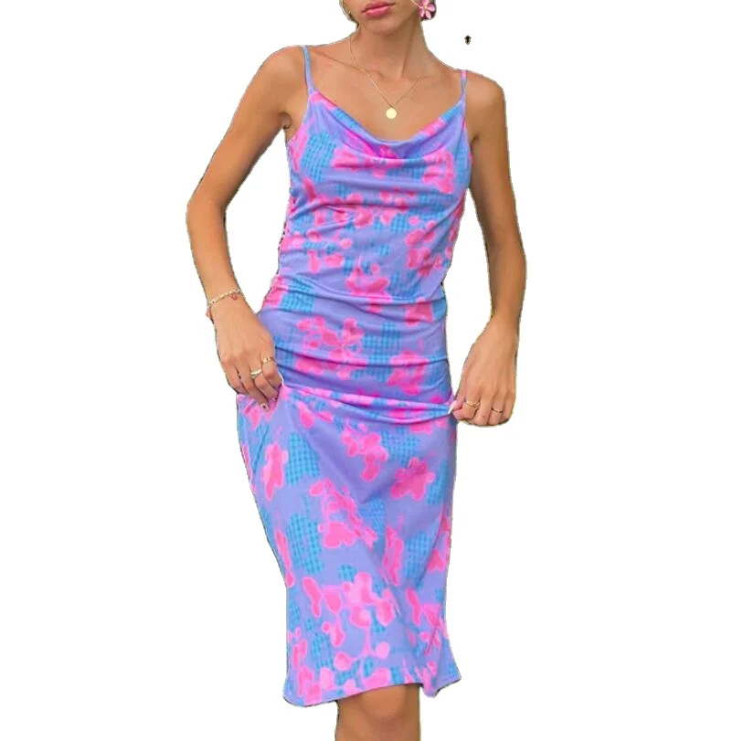 

Woman Dress Summer 2022 Spaghetti Strap Sweet Floral Party Dress High Waisted Sundress Korean Y2K Dresses