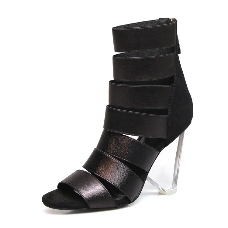 

Women's Fashion Transparent Heels Sandals Open Toe Strap High Strange Glass Heel Dress Shoes Gladiator Peep Toe Sandals, Black apricot