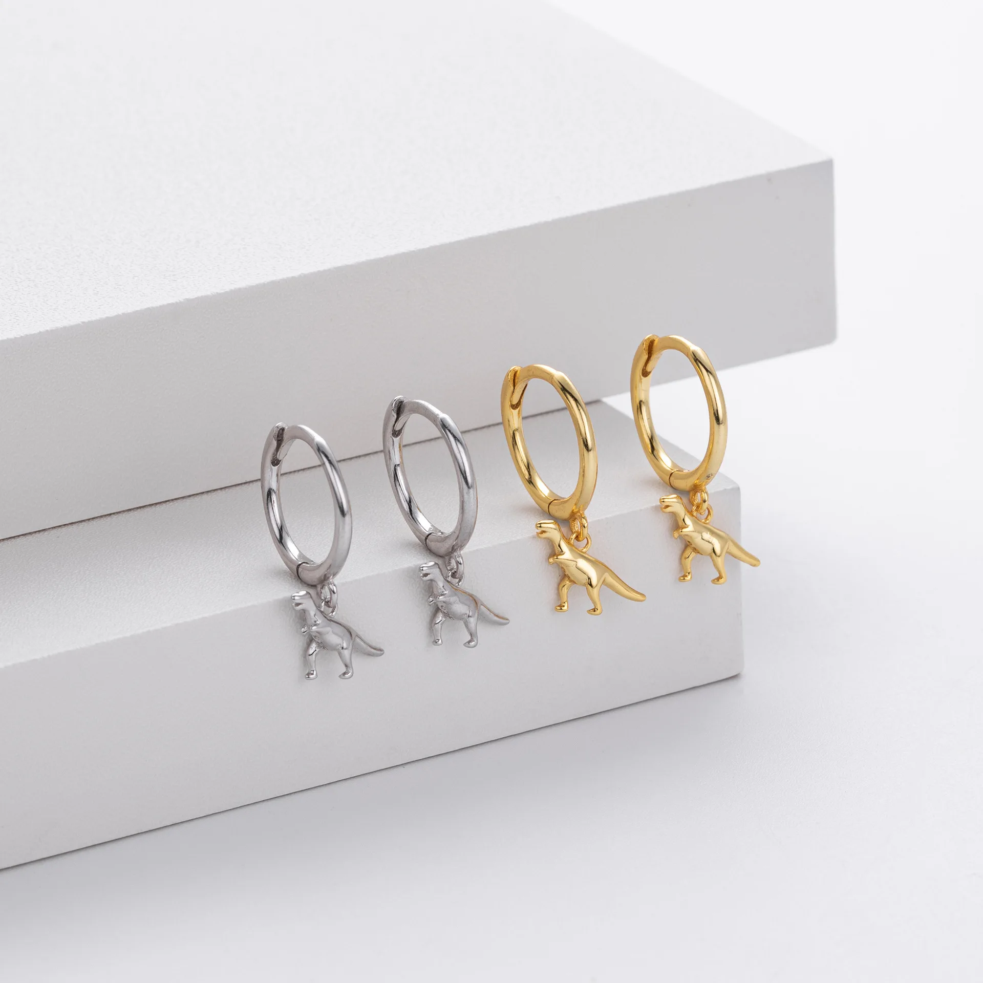 NEW Wholesale Fashion Jewelry 925 Sterling Silver Personalized Cartoon Dinosaur Style Gold Plated Hoop Earring Jewelry for Wome
