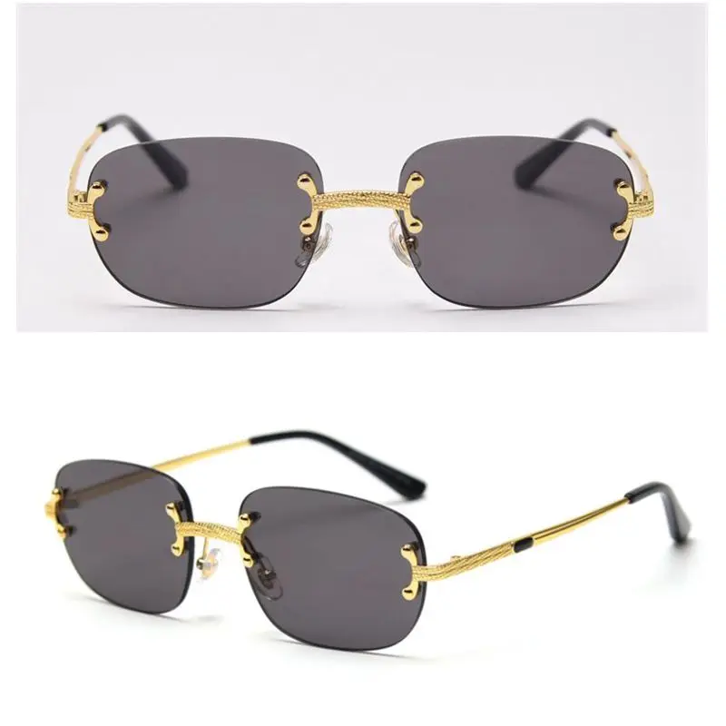 

Wholesale small metal frame new stylish men custom shades clear glasses rimless rectangle sunglasses womans