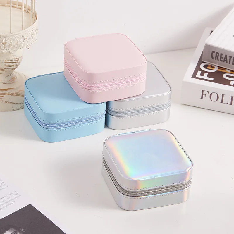 

GYX Multi-color Custom PU Travel Jewelry Storage Box Organizer Display Double Layer With Mirror For Jewelry