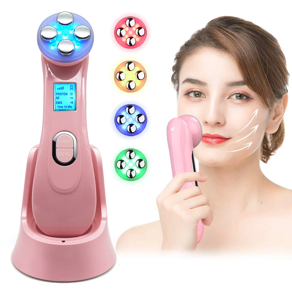 

LED light therapy Skin Whitening Anti Aging Machine Color Light Wrinkle Remover Massage Photon Therapy for Facial Firming, White/ pink