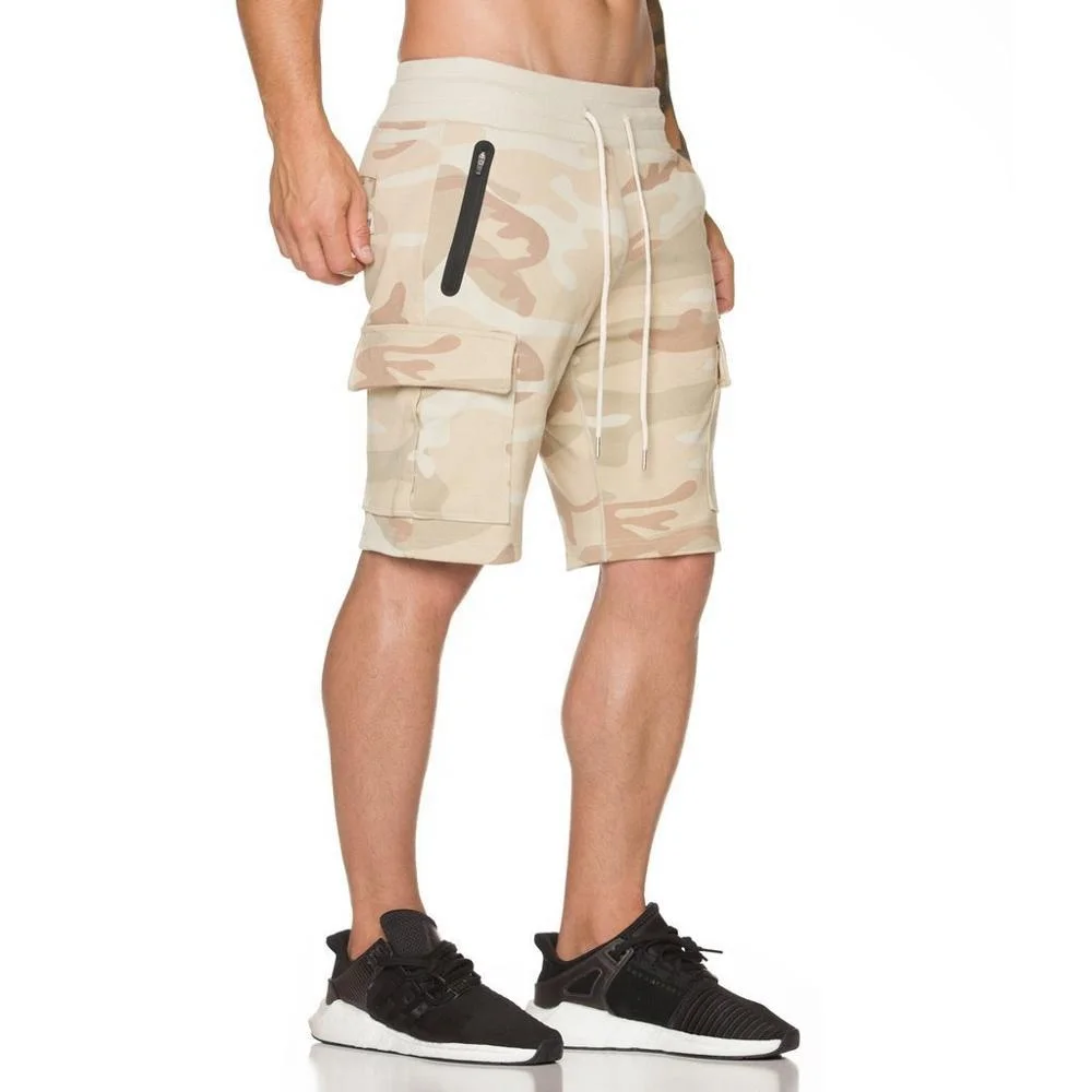 

New style men fitness gym shorts with pocket compression pants, Khaki/black/camo