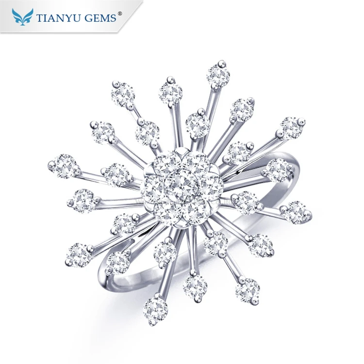 

Tianyu gems fancy gold ring designs Dandelion flower rings 10k cheap gold moissanite ring
