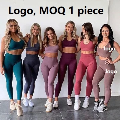 

Toplook 2019 Women Seamless Pure Color Knitting Yoga Gym Set Padded Sportswear Bra & Leggings Custom Logo S355, As pictured