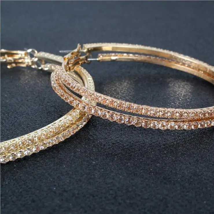 

Fashion Rhinestone Circle Classic Big Circle Gold/Silver Color Crystal Hoop Earrings For Women