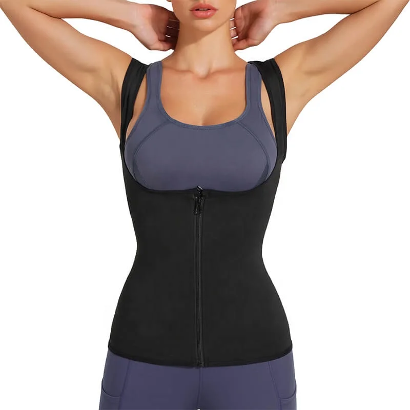 

Women's Sauna Vest Waist Trainer Vest Sweat Tank Top Shaper For Women Sauna Suit With Zipper, Black