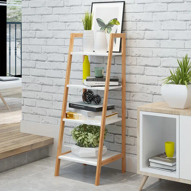 

Nordic style white color bamboo wood ladder shelf